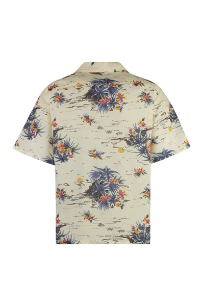 Prada Mens Yellow Printed Short-sleeve Bowling Cotton Shirt In Neutral