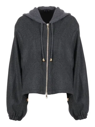 Fabiana Filippi Flannel Wide Bomber With Pepita Detail In Gray
