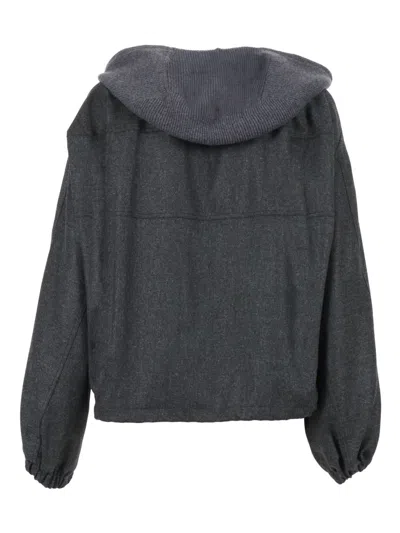 Fabiana Filippi Flannel Wide Bomber With Pepita Detail In Gray