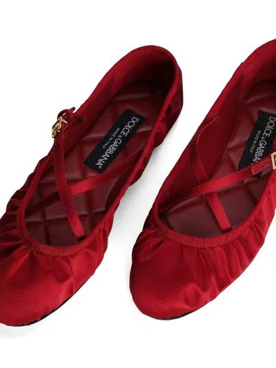 Dolce & Gabbana Satin Ballerinas In Red