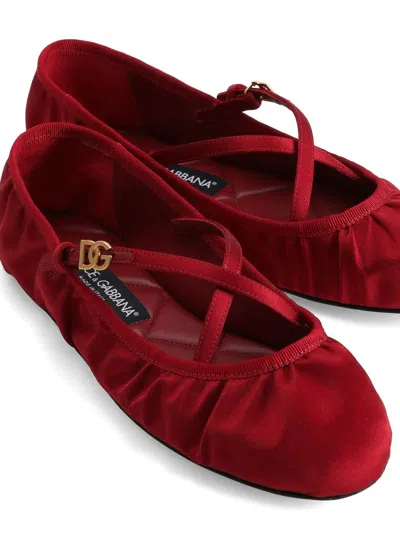 Dolce & Gabbana Satin Ballerinas In Red