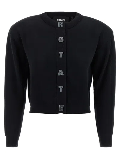 Rotate Birger Christensen Rotate Cropped Black Sweater With Padded Shoulders And Button Embellishments In Black