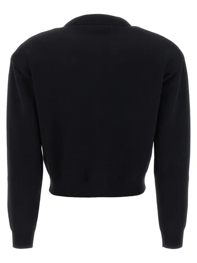 Rotate Birger Christensen Rotate Cropped Black Sweater With Padded Shoulders And Button Embellishments In Black