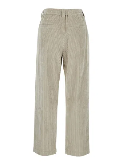 Brunello Cucinelli Beige Pants With Belt Loops In Ribbed Velvet Woman In Neutral