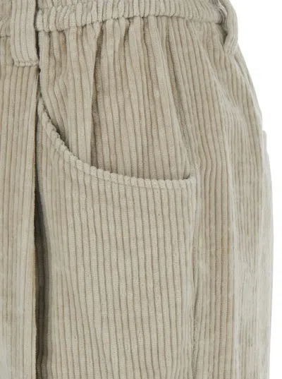 Brunello Cucinelli Beige Pants With Belt Loops In Ribbed Velvet Woman In Neutral