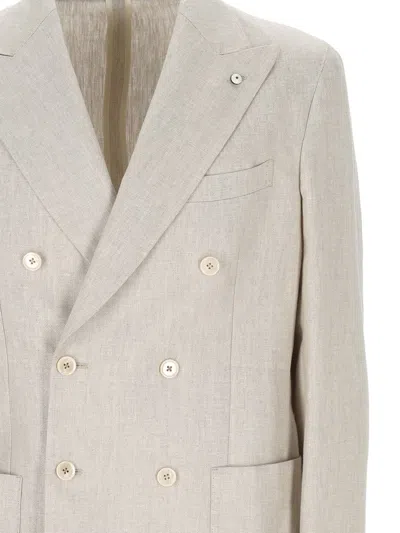 L.b.m 1911 Double-breasted Linen Blazer In Multi