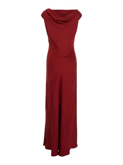 Antonelli Floor-length Red Dress With Off-shoulder Neckline In Red