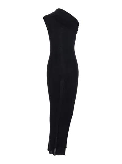 Rick Owens 'athena' Black Dress With Front Neckline And Side Slit In Fabric Woman In Black