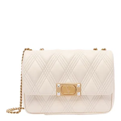 Valentino Quiltie 67 Leather Medium Shoulder Bag With Chain In Neutral