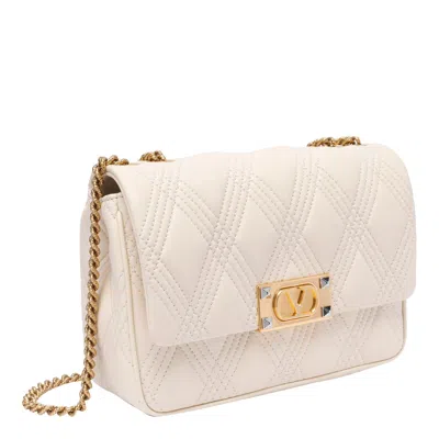 Valentino Quiltie 67 Leather Medium Shoulder Bag With Chain In Neutral