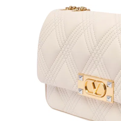 Valentino Quiltie 67 Leather Medium Shoulder Bag With Chain In Neutral