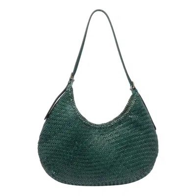 Dragon Diffusion Curved Woven Texture Shoulder Bag In Green