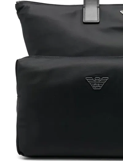 Emporio Armani Asv Medium Shopper Bag In Recycled Nylon In Black