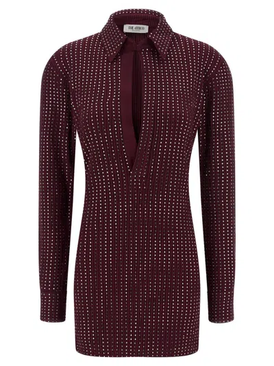 Attico The  Rhinestone Dress In Burgundy