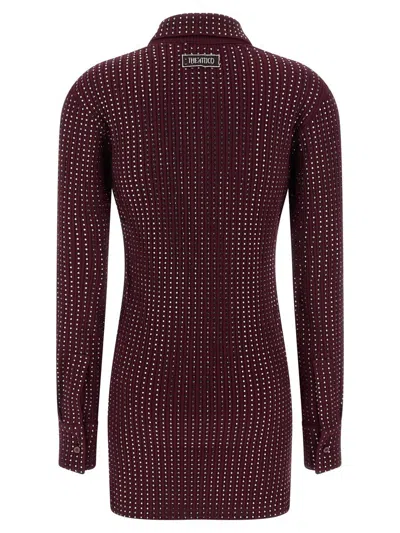 Attico The  Rhinestone Dress In Burgundy