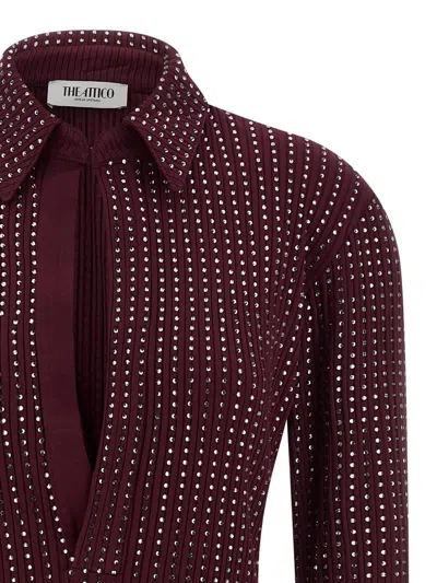 Attico The  Rhinestone Dress In Burgundy