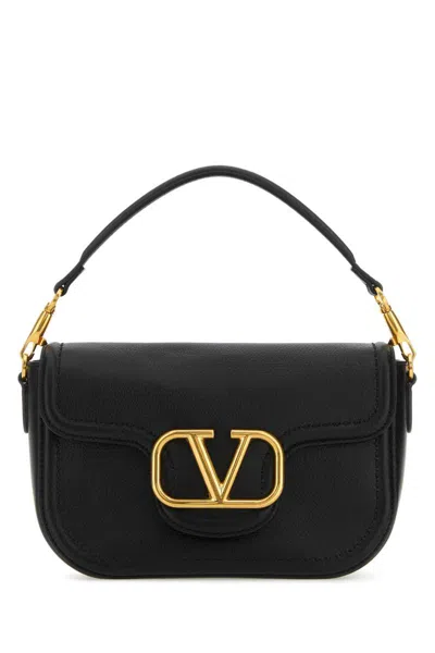 Valentino Garavani Midnight Blue Leather Alltime Shoulder Bag In Black