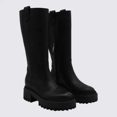 Hogan Black Leather Boots In Black