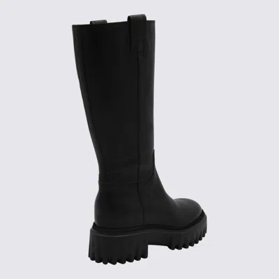 Hogan Black Leather Boots In Black