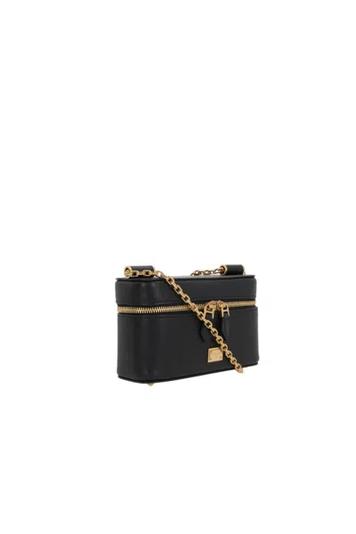 Dolce & Gabbana Sicily Leather Shoulder Bag With Metal Logo Tag In Black