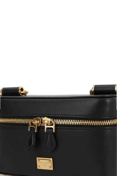 Dolce & Gabbana Sicily Leather Shoulder Bag With Metal Logo Tag In Black