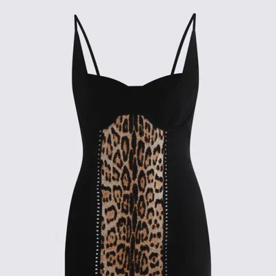 Roberto Cavalli Knee Length Dress With Animal Print Panel In Black