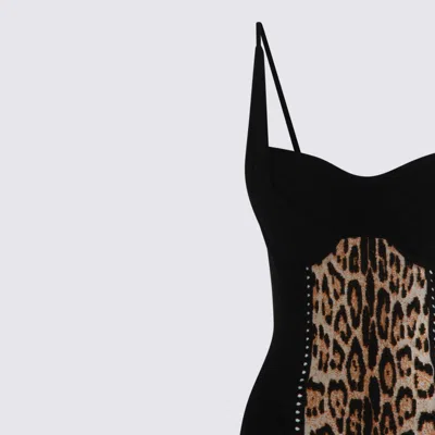 Roberto Cavalli Knee Length Dress With Animal Print Panel In Black