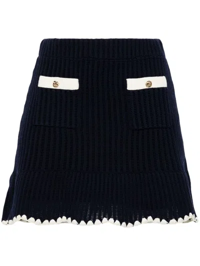 Self-portrait Navy Crochet Contrast Trim Mini Skirt Clothing In Blue
