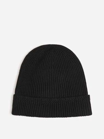 Tom Ford Mens Black Logo-patch Ribbed Cashmere-knit Beanie Hat In Black