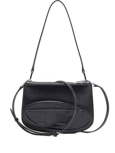Diesel 1dr 20. Twin Shoulder Bag In Black Leather In Black