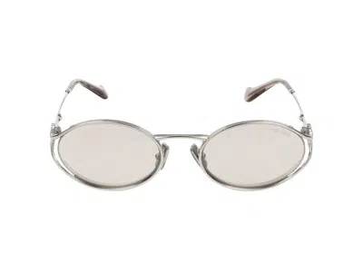 Miu Miu Oval-frame Silver-tone Sunglasses In Neutral