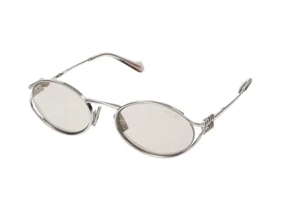 Miu Miu Oval-frame Silver-tone Sunglasses In Neutral