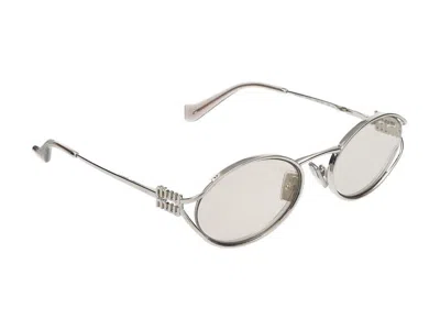 Miu Miu Oval-frame Silver-tone Sunglasses In Neutral