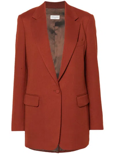 Dries Van Noten Single-breasted Wool Jacket With Structured Shoulder Pads In Red