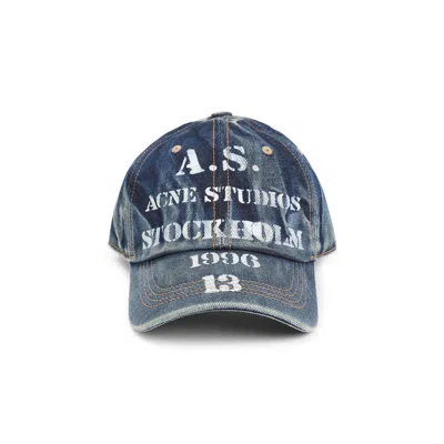 Acne Studios Logo-printed Washed-out Denim Cap In Blue