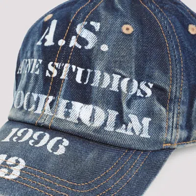Acne Studios Logo-printed Washed-out Denim Cap In Blue