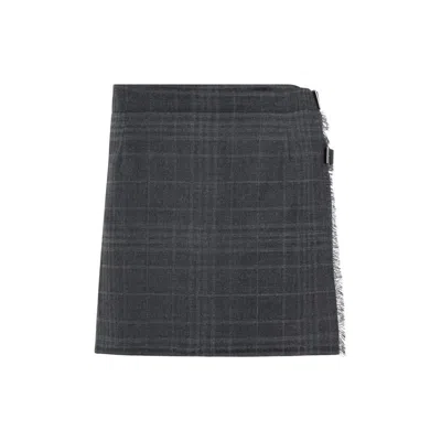 Balenciaga Grey Pleated Wool Mini Skirt In Gray