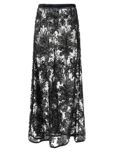 Le Twins Maria Cristina Sequin Laced Maxi Skirt In Black