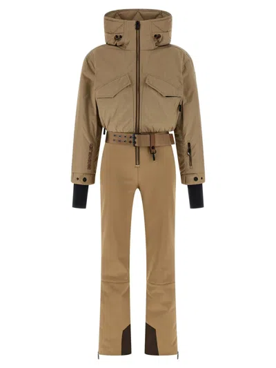 Moncler Insulated Ski Overall Featuring Adjustable Elements In Neutral