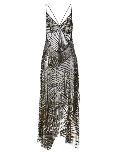 Pucci Long Dress With Sheer Overlay And Sequins In Black