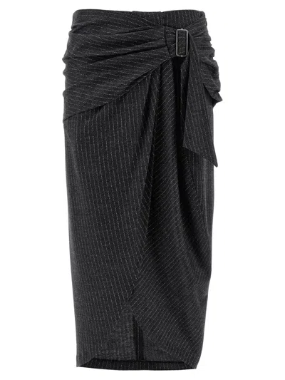 Isabel Marant Womens Anthracite Atrium Reilly Pinstripe Wool-blend Midi Skirt In Gray