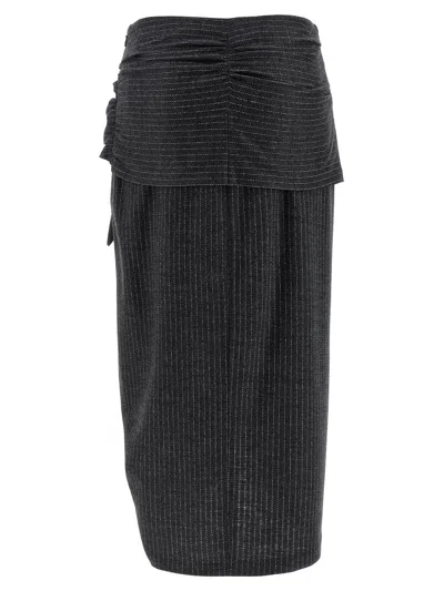 Isabel Marant Womens Anthracite Atrium Reilly Pinstripe Wool-blend Midi Skirt In Gray