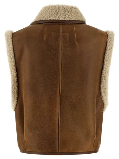 Isabel Marant Alime Shearling-trimmed Leather Sleeveless Jacket In Brown