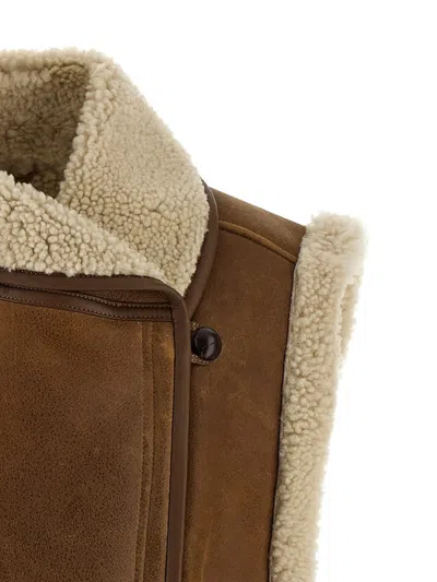 Isabel Marant Alime Shearling-trimmed Leather Sleeveless Jacket In Brown