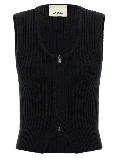 Isabel Marant Sleeveless Ribbed Texture Vest Named Devima In Black