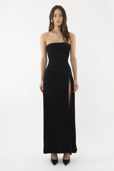 Arakii Pleated Slit Dress In Black