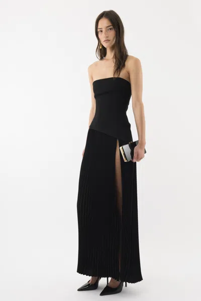 Arakii Pleated Slit Dress In Black