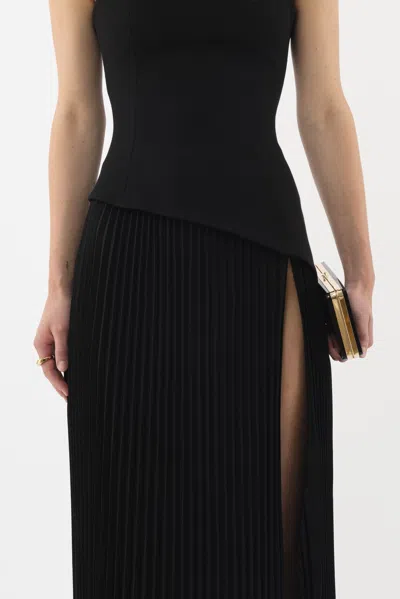Arakii Pleated Slit Dress In Black