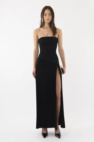 Arakii Pleated Slit Dress In Black