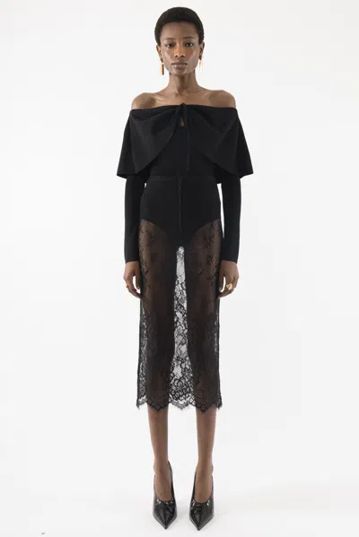 Arakii Lace Midi Skirt In Black